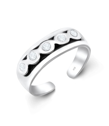 Toe Ring with Wavy Design and Rhinestone TR-169